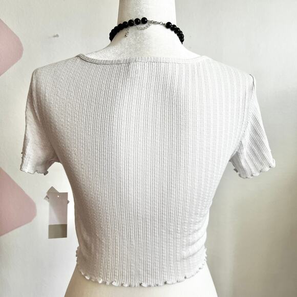 Gray Ribbed Henley Crop Top, Y2K, Minimalist, Casual, Streetwear, Clean Girl, XS - Picture 3 of 5